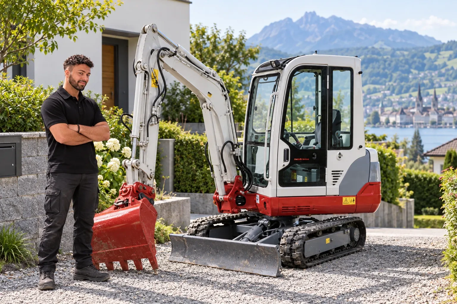 Hannes Punz neben einem Kompaktbagger in Luzern